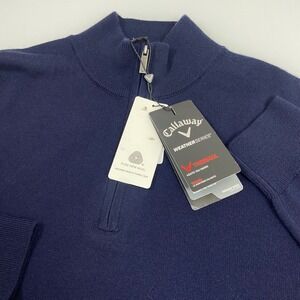 Callaway Mens Large Dark Navy 100% Merino Wool 1/4 Zip Golf Pullover NEW Thermal
